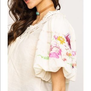 Free People Bohemia Bubble Sleeve Embroidered Blouse